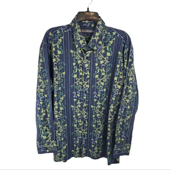 {John Henry} Men's Blue Striped Ivy Print Button-Down Shirt - Size XL - Picture 3 of 13